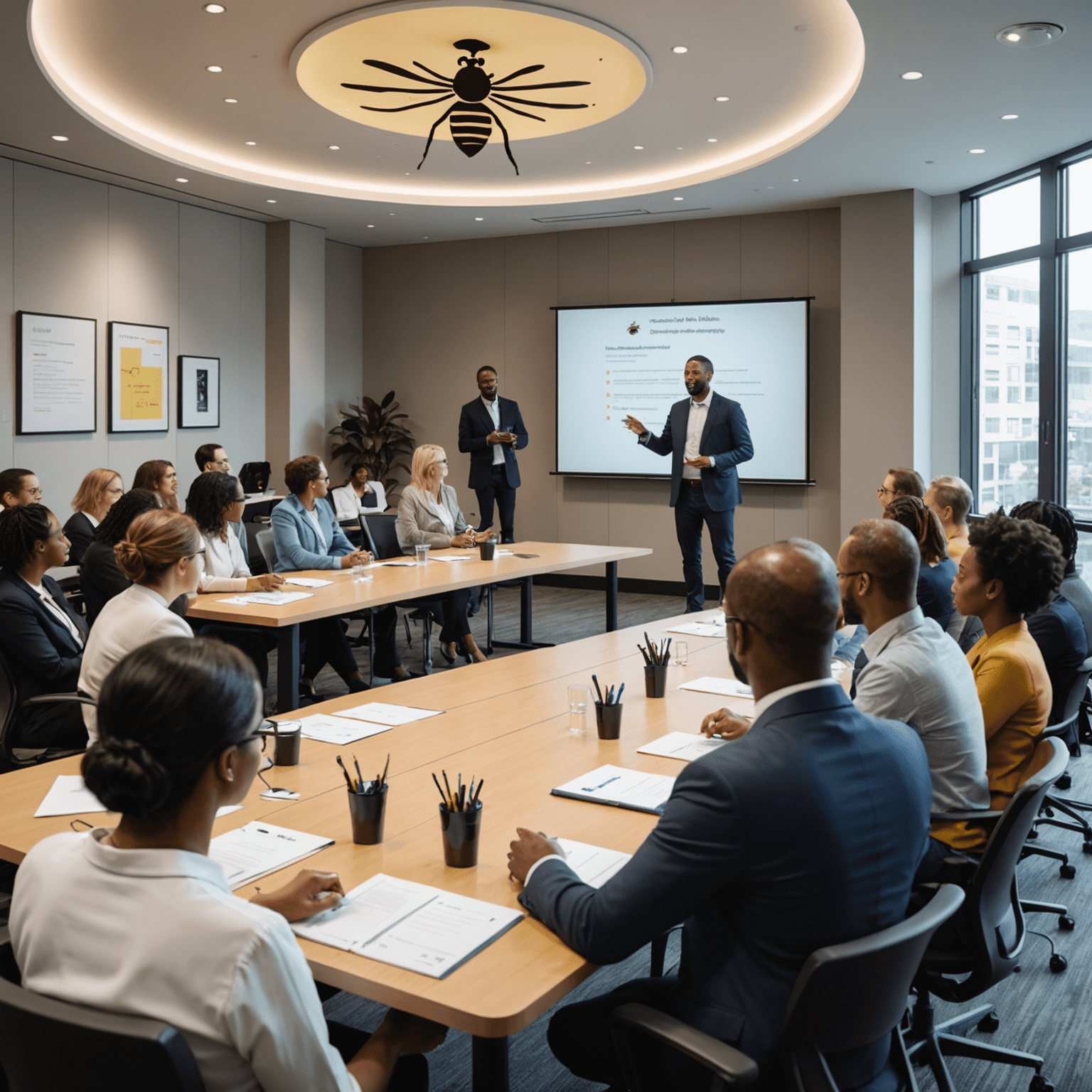 A consultant leading a BEE compliance training workshop with engaged participants in a modern conference room